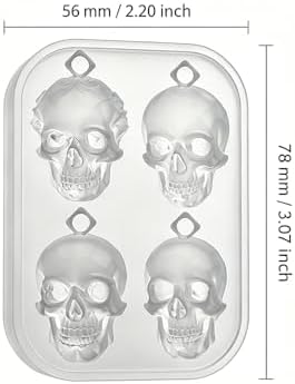 4 Cavity Faceted Skull Pendant Silicone Mold with Hanging Hole, Gothic Epoxy Resin Casting Mould for DIY Necklace Charm Halloween Christmas Jewelry Making (KL02)