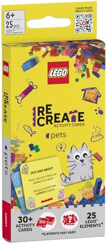 LEGO Recreate Activity Cards – Pets | Creative Pet Themed Building Game with 30+ Activity Cards & 25 LEGO Elements | Ages 6+