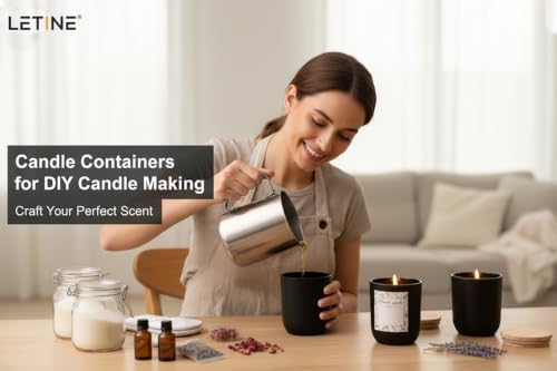 LETINE Matte Black Glass Candle Jars with Lids - 12 Pack, 8 oz Each, Perfect for DIY Candle Making & Storage