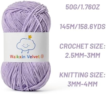 Fluffy Chenille Yarn for Crocheting，Baby Yarn for Crocheting Soft，50g/1.76oz Velvet Amigurumi Yarn ，Fingering Weight Yarns for Crocheting Baby Blankets、DIY Craft.(Light Purple)