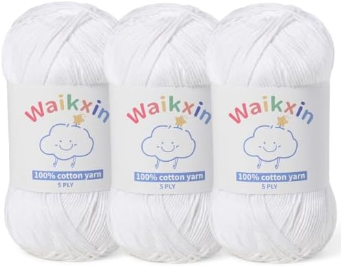3 Pack of 100% Cotton Yarn for Crocheting,Baby Yarn for Crocheting Soft,5 Ply Milk Cotton Yarn,#2 Sport Weight Cotton Yarn,10.6oz/787.4yds Amigurumi Yarn for Puzzle,Clothes&DIY Crafts.(3 Snow White)