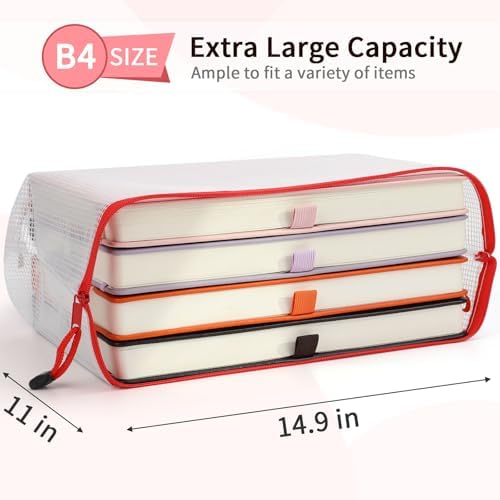 Umriox 12 Pack B4 Mesh Zipper Bags, Color Coded School & Craft Organizer