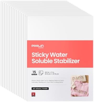 Poolin Printable Water Soluble Stabilizer for Embroidery, 8.5 x 11 Inch
