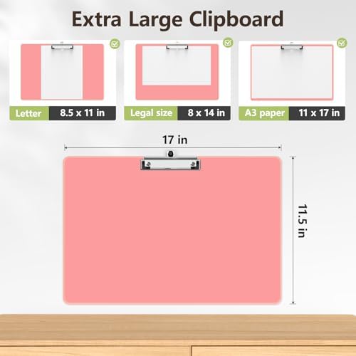 Extra Large Clipboard, 11 x 17 Pink Plastic Drawing Board
