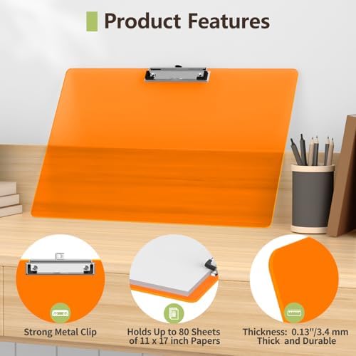 Extra Large Clipboard, 11 x 17 Orange Plastic Drawing Board