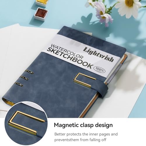 Lightwish Watercolor Sketchbook,100% Cotton Acid Free Watercolor Journal,450gsm Cold Press Watercolor Paper for Artists,Adults,Students,15 Sheets,5.8 * 8.2 Inches Paper