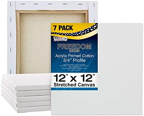U.S. Art Supply 12x12 Stretched Canvas for Painting, 5/8" Profile, 7-Pack