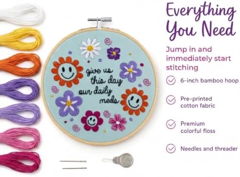 FUNATIC Give Us This Day Our Daily Meds Funny Embroidery Kit for Adults