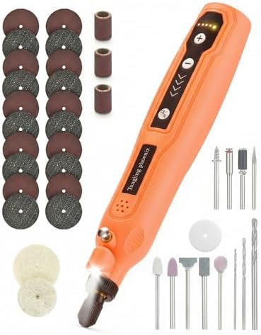 Mini Rotary Tool Kit: 5-Speed & LED – 45-Pc Engraving, Polishing & Sanding Kit for Wood, Metal, Glass, Resin – Ideal for Woodworkers, Hobbyists & DIY Crafters (Orange)