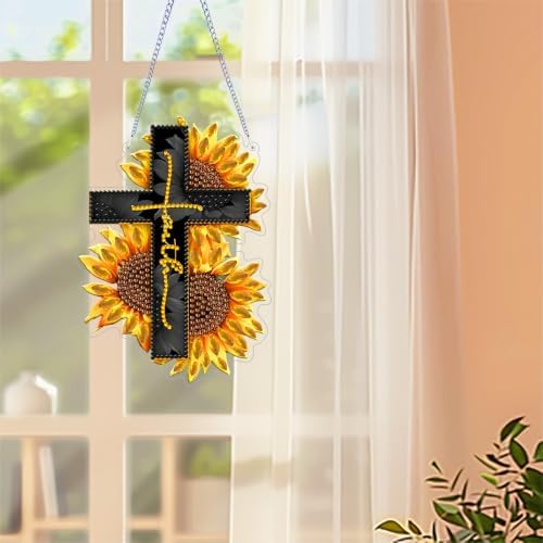 ARPADAMO Cross Diamond Art Kits for Adults, Acrylic Hanging Suncatcher