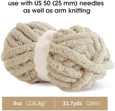 MABOZOO Assorted Chunky Yarn for Hand Knitting 8 Pack, Fluffy Jumbo Chenille Yarn, Soft Plush Yarn Bulky, Giant Thick Fuzzy Yarn for Arm Knitting,4 White & 4 Khaki(31.7 yds,8 oz Each Skein)