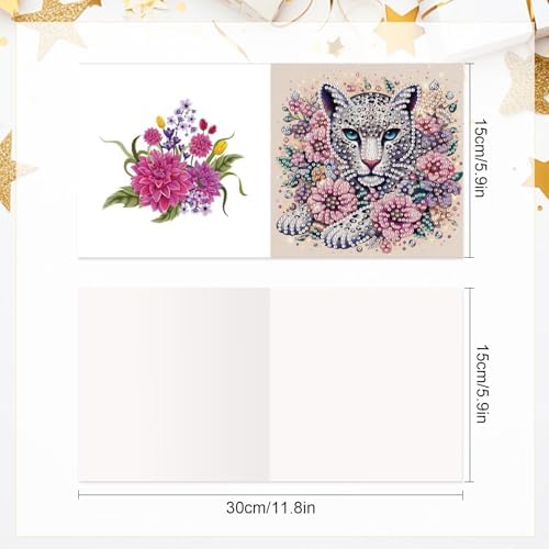 LazyFold 6 Pcs Diamond Art Painting Greeting Cards Kits, DIY Flowers and Animals Handmade Festival Greeting Cards with Envelopes Diamond Art Crafts Birthday Cards Creative Gift