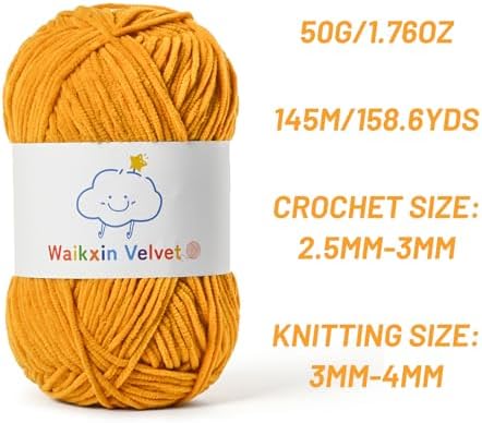 3 Pack Fluffy Chenille Yarn for Crocheting，Baby Yarn for Crocheting Soft，150g/5.28oz Velvet Amigurumi Yarn ，Fingering Weight Yarns for Crocheting Baby Blankets、DIY Craft.(3 Turmeric)