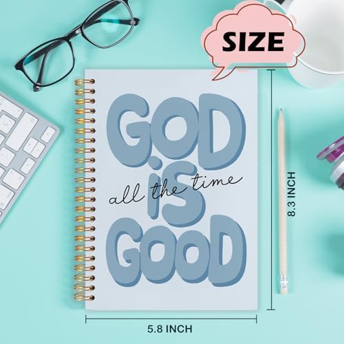 Yhtrg Blue Preppy God Is Good Notebooks, Brown Christian Spiral Notebook Gift for Women, Bible Journaling Notebooks for Office School Supplies, 5.5x8.3 Inch