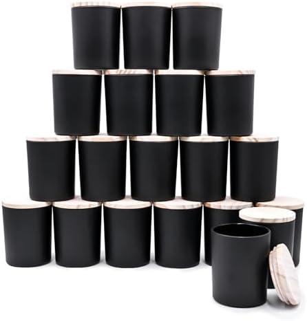 SHOWIN Thick Candle Jars for Making Candles 20 Pcs, 7 OZ Empty Jars with Wood Lids for Candle Making, Sample Container, Matte Black