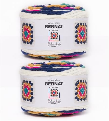 Bernat All in One Blanket Granny Soft Crochet Yarn, Retro Pop, 2-Pack