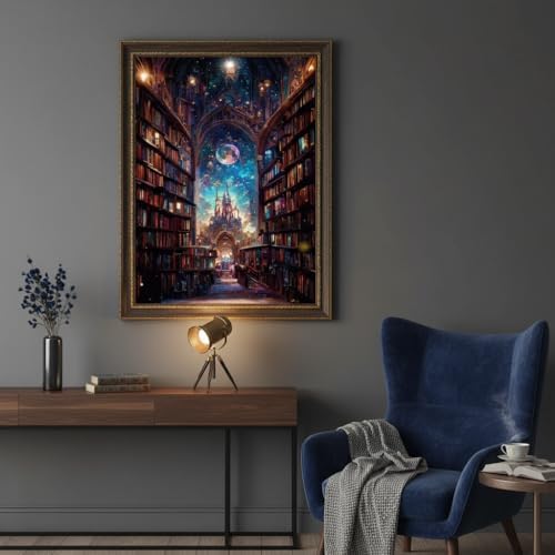 koemhxb Magical Library Paint by Numbers Kit for Adults Beginner Fantasy Acrylic Painting DIY Art Canvas by Number Kits for Gifts Home Wall Decor 16x20 Inch