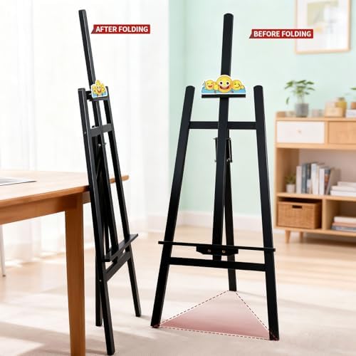 Black Smiley Wooden Easel for Painting, Wedding Signs & Display