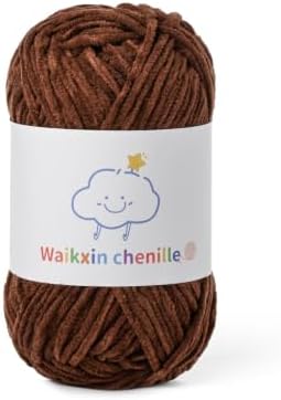 Skinny Chenille Yarn for Crocheting, 1.75 oz/ 109 yds Amigurumi Yarn&Baby Yarn for Crocheting Soft, Fluffy Fingering Weight Velvet Yarn for DIY Crafts&Baby Blankets.(Coffee)