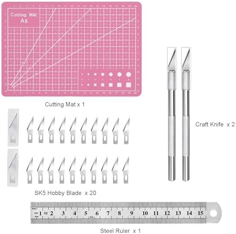 Craft Knife Precision Hobby Knife Kit with 2 Exacto Knife and 20 PCS Exacto Blades for DIY Art Work Cutting, Hobby, Scrapbooking, Stencil (Pink)