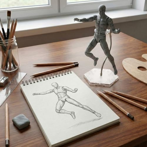 Ceenna Body Set, Action Figure Wireframe Adjustable Articulated Drawing Model Manikin Art Mannequin Figure for Artists Designers Sculptors Sketching Painting, Gray with Black Lines