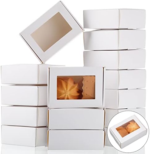 Zonon 30 Pcs Soap Boxes for Homemade Packaging, Mini Kraft Boxes with Window for Bakery Candy Soap Making Gift Packaging, 3.7x2.6x1.4 Inch (White)