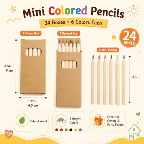 gisgfim 24 Packs Mini Colored Pencils Bulk for Kids 3.5'' Short Colored Pencil in Box Pre-sharpened Drawing Pencil 6 Color Mini Pencils for Student Teacher Classroom Easter Gift Painting Party Favor
