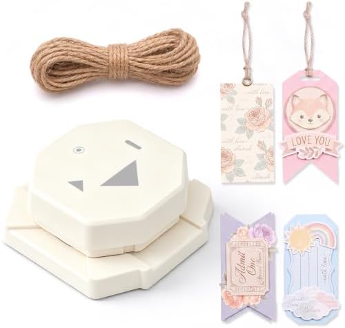 Lewtemi 4-in-1 Craft Tag Punch with Rope, Gift Tag Paper Punches for DIY