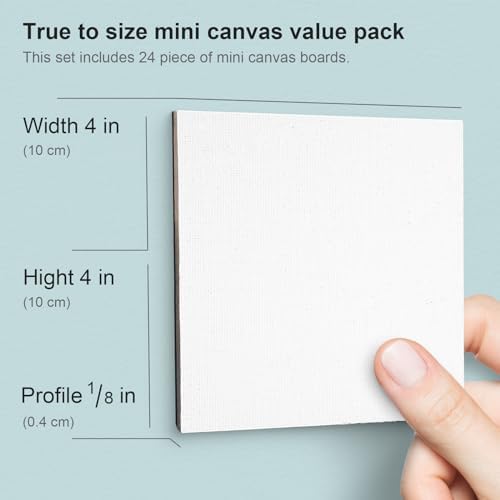 AUREUO Mini Magnetic Canvas Panel 4x4 Inch / 24 Pack - Small Square Flat Canvas Board with Magnet Back Art Gift Set, Bulk Pack Tiny Thin Canvases for Painting & Craft