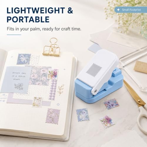 CYFUN DESIGN Stamp Punch, Stamps Cutter, Postage Stamps Edge Paper Punch, Perforated Craft Punches for Junk Journal & Scrapbooking, Stackable Design with Alignment Cutout for Precise Positioning(Blue)