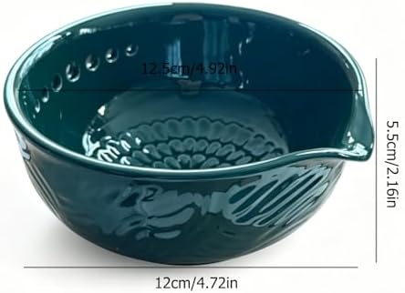 Ceramic Grater Bowl, 2-in-1 Garlic Grater & Herb Stripper (Green, 7Holes)