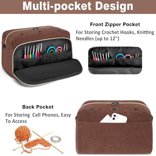 IBFUN Crochet Yarn Knitting Bag Organizer for Knit Accessories Hooks