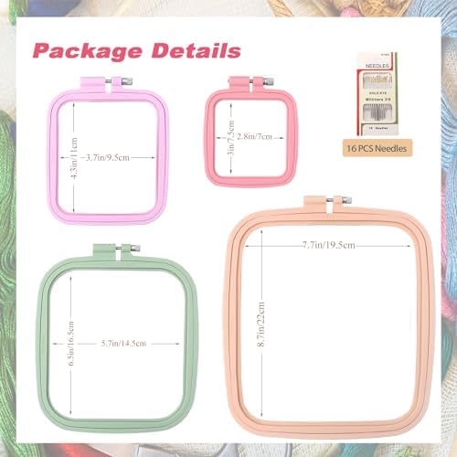 MUFEKUM 4 Pcs 4 Size Square Embroidery Hoops 3" 4.3" 6.5" 8.7"
