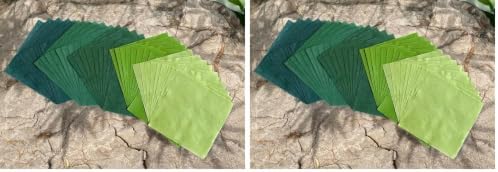 Natural Fiber Mulberry Paper Sheets 6 x 6 Inches, 50 PCS Handmade Craft Paper for Origami, Scrapbooking, Card Making, DIY Decoration, Mixed Media Art (Green Tone, 6x6 Inch) (Pack of 2)