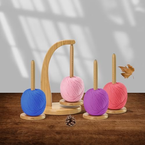 Yarn Holder with 2 Pcs Spindles for Knitting and Crocheting,Crochet Gift for Knitting Lovers,Wooden Yarn Spinner for Crochet by Artowell (Original Bamboo Color)