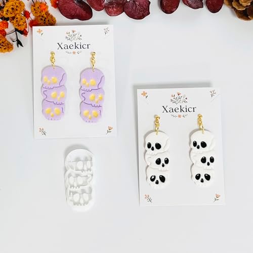 Xaekicr Halloween Skull Polymer Clay Cutters – 3-Stacked Skull Shape Clay Earring Cutters for DIY Jewelry, Polymer Clay Molds, Clay Tools – Halloween Cookie & Earring Making Supplies