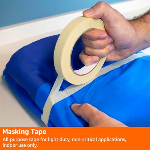 Amazon Basics Low Tack Masking Tape, General Purpose, Hand Tearable, Removes Easily, for Labeling, 0.7 inch x 180 feet, Beige, 3-Pack