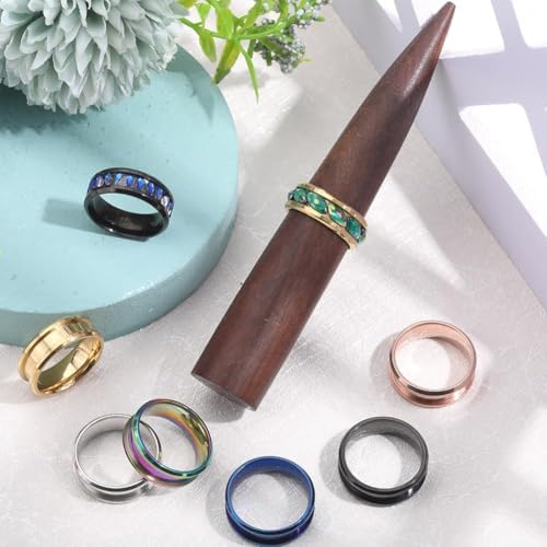 SUNNYCLUE 1 Box 12Pcs Inlay Ring Blanks Stainless Steel Finger Rings Blank Size 9 Blue Black Golden Grooved Ring Core Blanks Laser Inscription Plain Band Rings for Men Women Jewelry Making Supplies