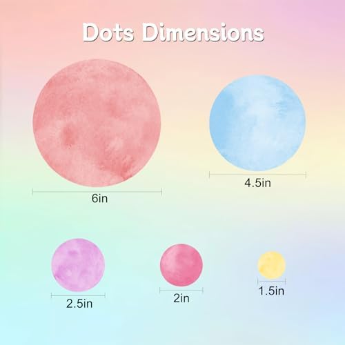 AOWDIAO 68 Large Watercolor Polka Dot Wall Decals, Peel and Stick Vinyl Stickers for Girls Bedroom, Nursery, Playroom, Classroom Pastel Decor