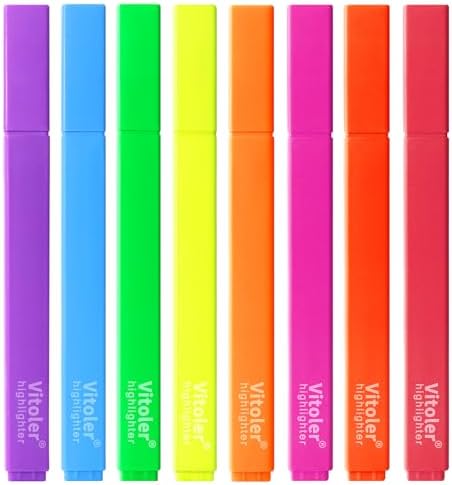 Vitoler Highlighters, Assorted Colors,Dry Fast,Chisel Tip,8Pcs | cute bright colol,high quality for bible study,books,journal,writing,school office