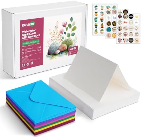KOVIEDE 60 Pack Foldable Blank Watercolor Cards with Envelopes 4" x 6"