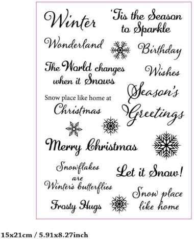 Merry Christmas Winter Blessing Snowflakes Birthday Clear Stamps Transparent Silicone Stamp Album Cards Rubber Stamp for Card Making Decoration and DIY Scrapbooking