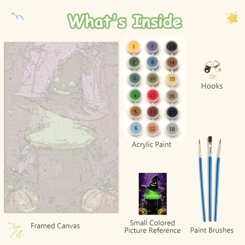 Spandrel Halloween Witch Magic Potion Paint by Numbers Kit for Adults, Witch Hat Dark Purple Forest Gothic DIY Canvas Oil Painting Wall Decor Halloween Holiday Gift, 8x12in