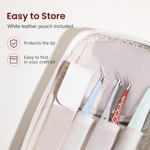 Craft Tweezers, Precision Tweezers with Leather Pouch for Stickers