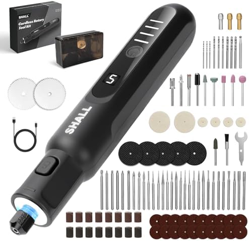 SHALL Cordless Rotary Tool Kit, 3.7V Mini Rotary Tool with 5 Speed and 104 Accessories, Multi-Purpose Power Engraving Tool for Sanding, Cutting, Carving, Drilling, Polishing, DIY Crafts - Type-C