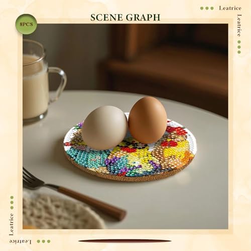 Leatrice 8 Pcs Diamond Art Coasters Small Diamond Painting Kits for Adults