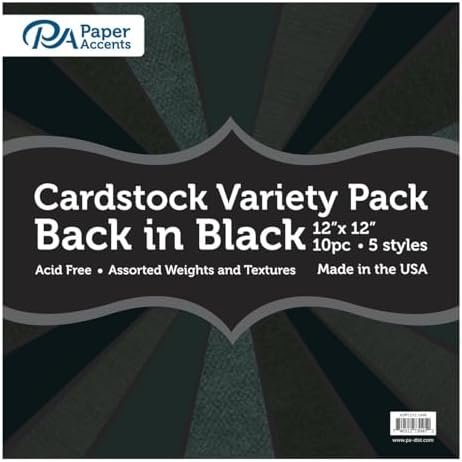 Accent Design Paper Accents Variety Pack, Back in Black Cardstock, 12x12 Inch, 10 Sheets, 5 Different Black Cardstocks, Scrapbooking Cards and Crafts