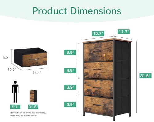 AODK Small Dresser for Bedroom with 4 Storage Drawers, Vintage