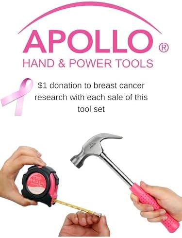 Apollo Tools 135 Piece Household Pink Hand Tools Set with Pivoting Dual-Angle 3.6 V Lithium-Ion Cordless Screwdriver - DT0773N1