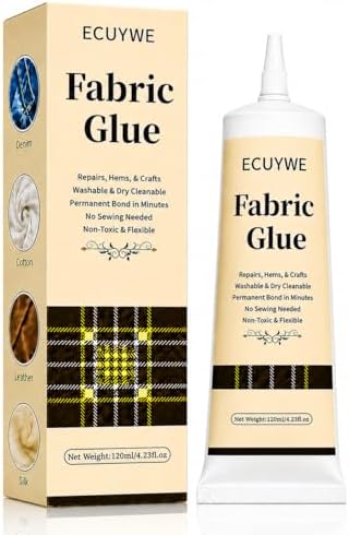 Fabric Glue Permanent, 4.23oz-120ML No Sew Clear Clothes Adhesive with Precision Applicator Quick for Patches Hems and Rhinestones Industrial Grade Strong Bond for Denim Cotton Polyester Leather etc.